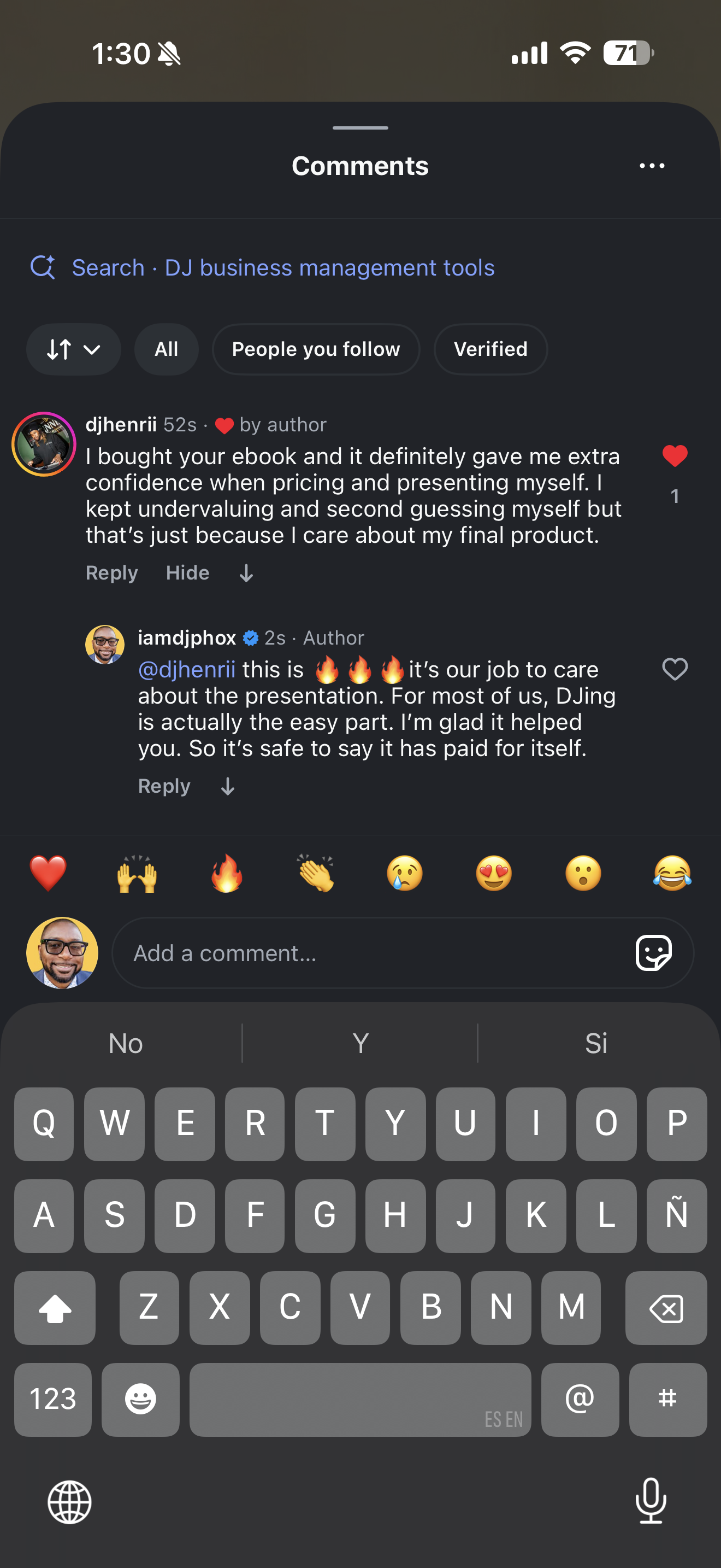 DJ testimonial screenshot