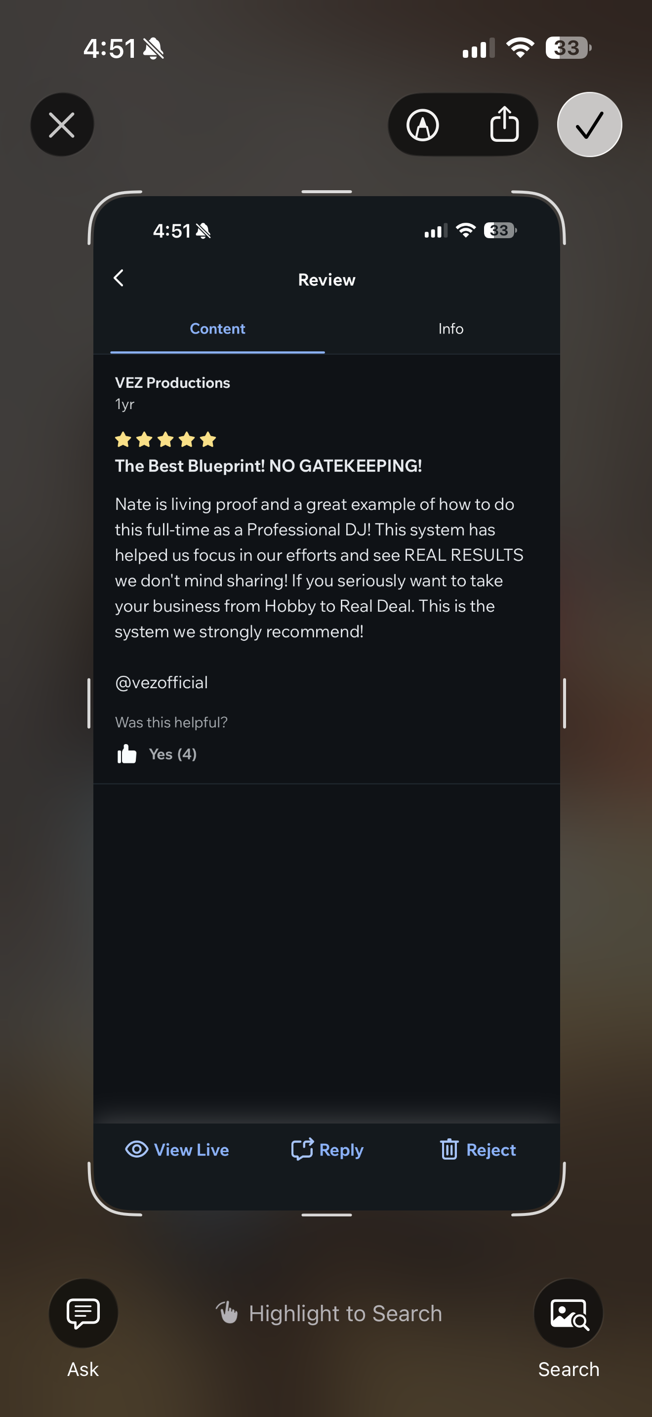 DJ testimonial screenshot